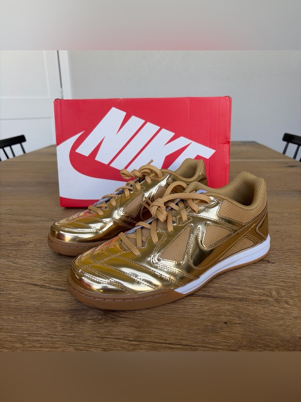 Size 9 M / 10.5 W Nike Gato LV8 Metallic Gold White Gum Sneakers IB3566 700